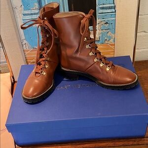 Stuart Weitzman Brown Lace-Up Ankle Boots